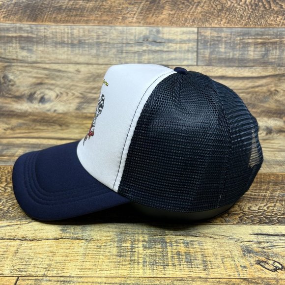 Pabst Blue Ribbon Mens Trucker Hat Navy Snapback Monster Beer Can Retro Logo Cap - Picture 4 of 8